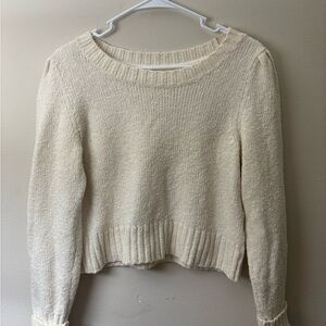 Maeve Anthropologie Cream Cropped Knit Sweater Size Small Cozy Boho